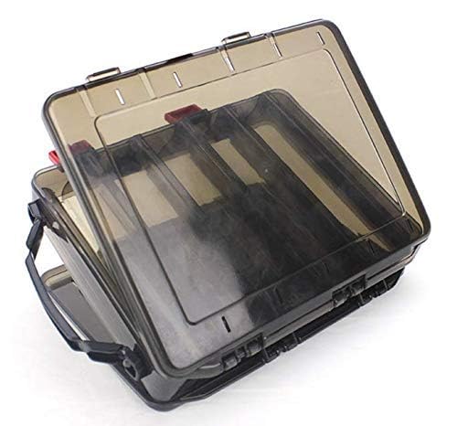 Double-Sided Fishing Lure Hook Tackle Box Visible Hard Plastic Clear Fishing Lure Bait Squid Jig Minnows Hooks Accessory Storage Case Container (Brown-10 Slots)