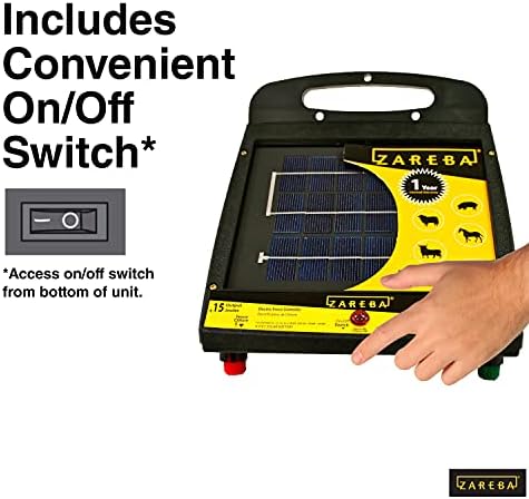 Zareba ESP10M-Z Solar Powered Low Impedance Electric Fence Charger - 10 Mile Solar Powered Electric Fence Energizer, Contain Animals and Keep Out Predators, Yellow/Black