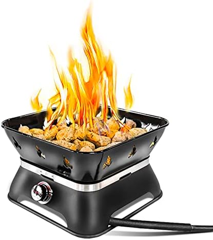Outland Living Firebowl 805 Firecube 14” Portable Square Smokeless Propane Fire Pit – Outdoor Gas Fire Pit with Cover & Carry Kit, Lava Rocks, 58,000 BTU, Black