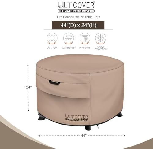 ULTCOVER Patio Fire Pit Table Cover Round 44 inch Outdoor Waterproof Fire Bowl Cover