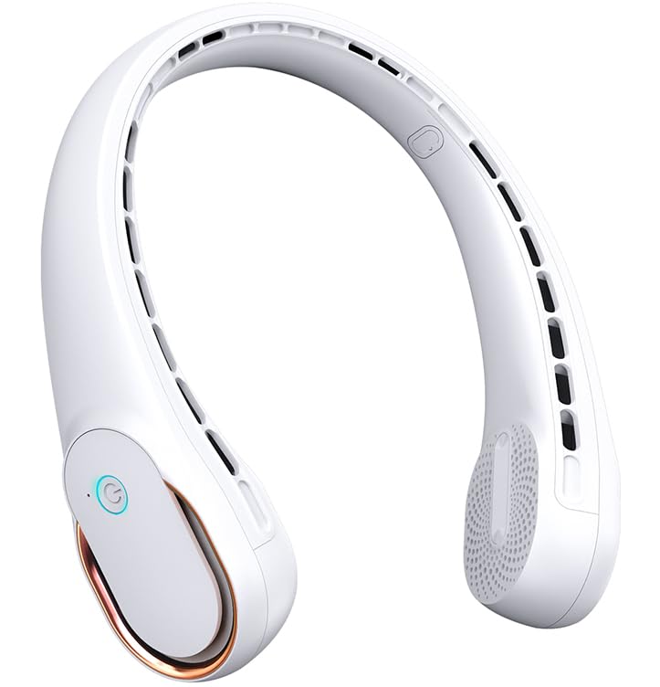 FrSara Neck Fan, Portable Personal Fan Strong Wind, 5200mAh, Air Volume,360° Cooling, No Hair Twisting, Air Volume On 2 Sides, Non-Slip, Quick Charge, Long Use Time, Gift for Father, Dad, Women