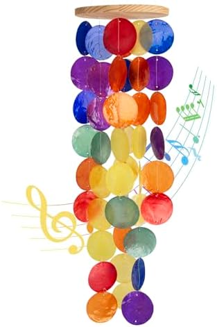 Wind Chimes for Outside - Handcrafted Rainbow Capiz Shells Windchime Coastal Style Decor for Indoor/Outdoors, Garden Decor, Great Gift for Women, Wind Chimes Lovers and More