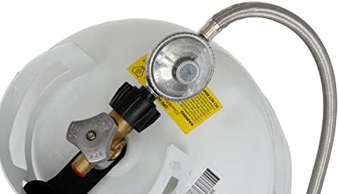 Flame King 5-FT Universal QCC1 Low-Pressure Propane Regulator with Stainless Steel Braided Hose for Most LP Gas Grills, Heaters, and Fire Pit Tables, 3/8" Female Flare Nut