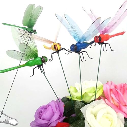 Artificial Dragonfly Pole Clips for Outdoors,Dragonfly Hat Clip,3D Dragonfly Garden Decorative Clips,Horticultural Dragonfly Decoration 12Pcs