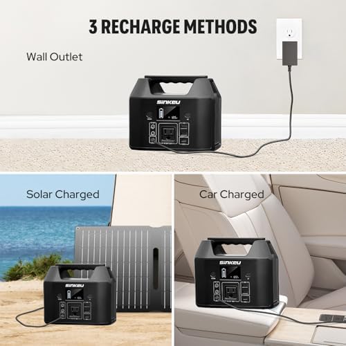 SinKeu Power Bank Station (38,400mAh), 128Wh Portable Power Station, LiFePO4 Battery, 200W Peak Solar Generator for Outdoor Camping, RV Traveling and Hurricane Emergency- Black