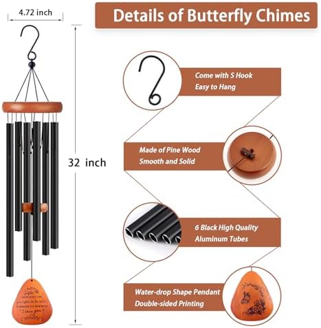 Sister Gifts, Sister Birthday Gift, 32" Sister Butterfly Wind Chimes, Sisters Gifts from Sister for Christmas Mothers Day