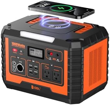 EBL 1000W Portable Power Station, 999Wh Solar Generator (2000W Peak), AC/Wireless Charging/60W USB-C Output, Lithium Battery for Emergency, Home Backup, Camping, RV, Off-Grid Living