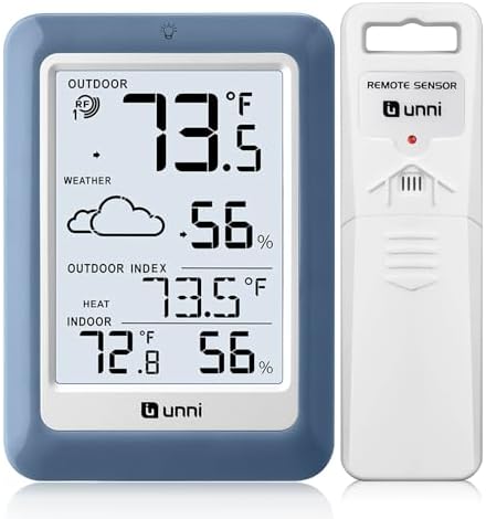 Indoor Outdoor Thermometer Hygrometer Wireless Weather Station, Temperature Humidity Monitor Battery Powered Inside Outside Thermometers with 330ft Range Remote Sensor(Blue)