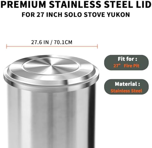 Lid for Solo Stove Yukon - 27 Inch Stainless Steel Fire Pit Lid Cover for Solo Stove Yukon, Fire Pit Accessories for Outdoor Fire Pits and Camping Accessories