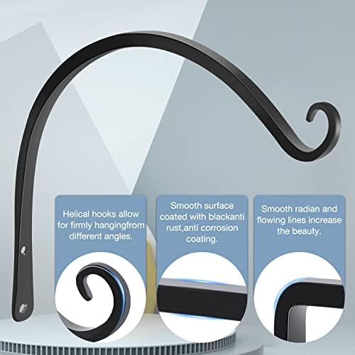 Gtongoko 2 Pack 14 Inch Plant Hangers Outdoor Metal Hanging Plant Bracket Bird Feeder Plant Hooks for Hanging Flower Basket, Wind Chimes, Solar Lanterns, Black