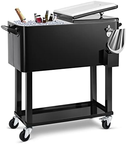 EDOSTORY 80 Quart Rolling Ice Chest Cooler Cart,Patio Backyard Party Drink Beverage Bar Stand Up Cooler Trolley with Ice Scoop