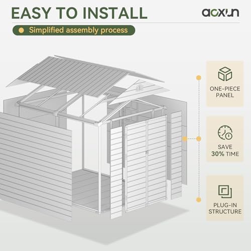Aoxun 6 x 8 FT Outdoor Storage Shed with Window, Resin Shed with Floor & Lockable Doors, Garden Shed Waterproof Plastic Tool Shed with Sloped Roof for Backyard, Garden, Patio, Lawn, Grey