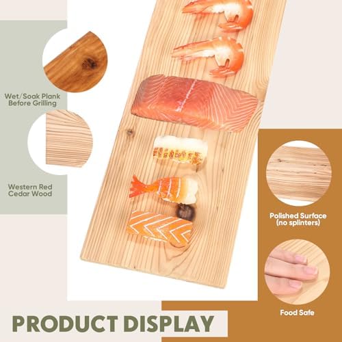 10 Pcs XL XXL Large Cedar Planks for Grilling Salmon Thicker Design Full Filet of Salmon Meat Fish and Veggies Adding Extra Smoke and Flavor Soaking Fast Easy to Use (15 x 5.5 Inches)