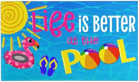 Summer Door Mat,Life is Better at The Pool Indoor Outdoor Non-Slip Doormat,Entryway Front Porch Farmhouse Summer Welcome Door Mat Colorful for Entrance Decor,30" x 17"