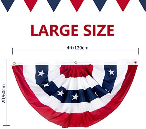 2 x 4 Ft American Bunting Flags Outdoor, US Flag Bunting for Outside, Patriotic Half Fan Bunting Flag with Brass Grommets for 4th of July Indoor Outdoor (Set of 4)