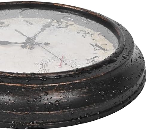12 Inch Outdoor Clock Waterproof with Thermometer Retro Wall Clock for Garden Patio Pool Home(Bronze)
