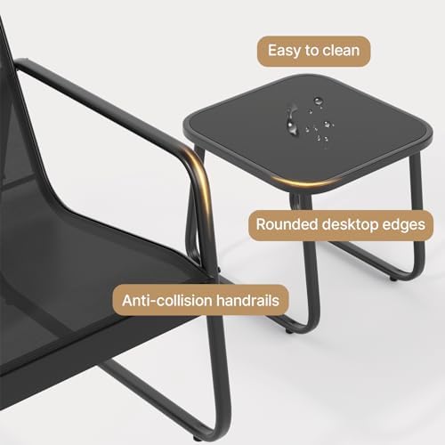Gizoon Patio Chairs Set of 2, Patio Furniture Set with Metal Frame Glass Table, Outdoor Chairs Set of 2 for Balcony, Bistro Table and Chairs Set for Lawn, Black