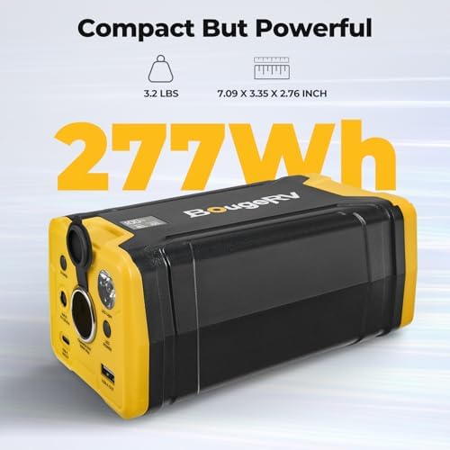BougeRV 277Wh Portable Power Station, Backup Battery for Most Car Refrigerators, Portable Power Supply with Dynamic Display Panel