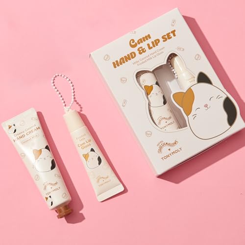 TONYMOLY x Squishmallow Easter Basket Stuffer Cam the Cat 2PC Hand Cream & Lip Gloss Set, Coconut Milk Hand Cream, Frosted Milk Lip Gloss