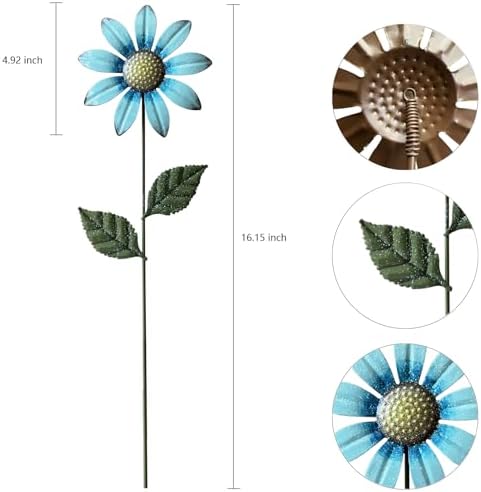 Metal Flowers for Outside,5 Pack 16.15" Decorative Garden Stakes with Swaying Flowers Head Yard Art,Spring Garden Decor for Lawn, Pathway & Yard
