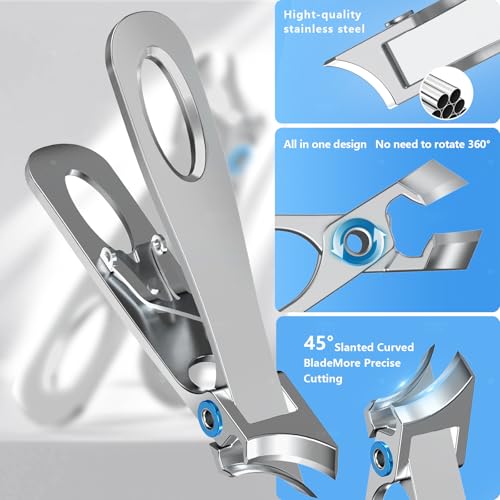Toenail Clippers for Thick Toenails with 45° Curve Blade, Wide Jaw, Long Handle Easier Trimming | Ergonomic Toe Nail Clippers for Thick Nails for Seniors Men | Premium Steel Fingernail Clipper Cutter