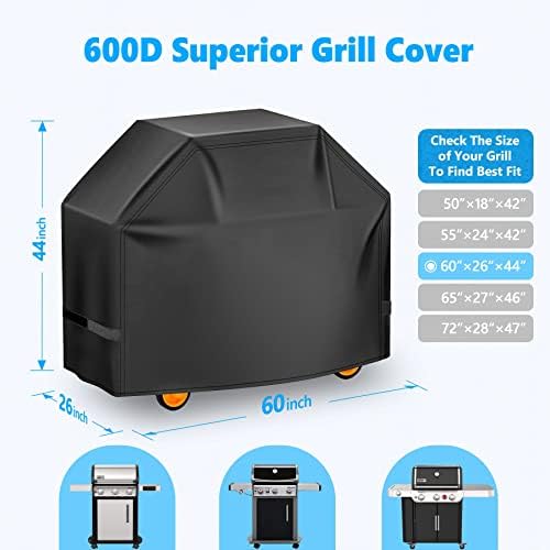 Grill Cover 60 Inch - Superior BBQ Cover for Weber Genesis 300 Series Gas Grill - 600D Outdoor Barbecue Covers for Weber Genesis ii 300, Dyna-glo, Char-Broil, Nexgrill, Monument and Brinkmann