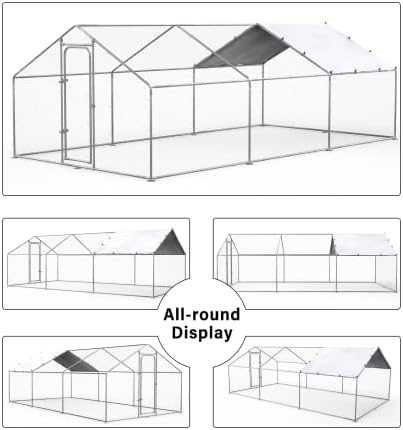 Chicken Coop Large Metal Chicken Run Walk-in Poultry Cage Heavy Duty Chicken Hen House for Yard with Waterproof and Anti-UV Cover for Outdoor Farm Use