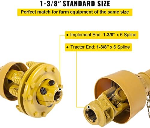 VEVOR PTO Shaft, 1-3/8" PTO Drive Shaft, 6 Spline Both Ends PTO Driveline Shaft, Series 4 Tractor PTO Shaft, 31.5"-41" Brush Hog PTO Shaft, Yellow PTO Shaft w/Slip Clutch for Bush Hog/Finish Mower