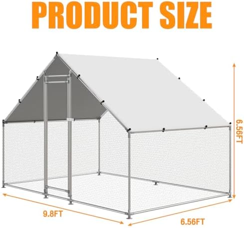 Large Metal Chicken Coop Walk-in Poultry Cage Hen Duck Run House with Waterproof & Anti-UV Cover Galvanized Rabbits Habitat Spire Shaped Cage for Outdoor Yard Farm Use
