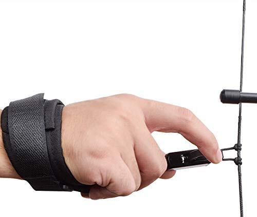 Archery Compound Bow Release Aid Trigger Caliper Shooting Camo/Black Design - Adjustable Black Wrist Strap (Pack of 1)