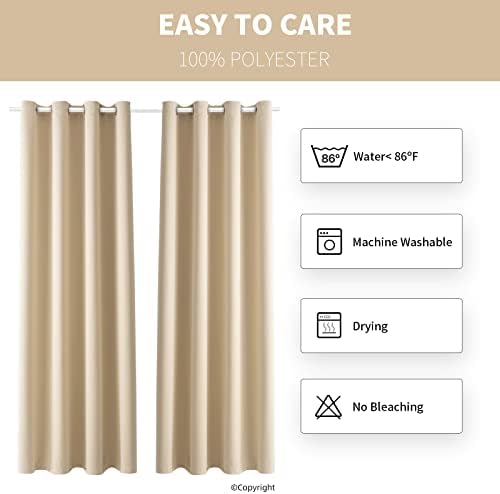 Waterproof Outdoor Curtain W52 x L84 - Grommet Top Sunlight Blocking Window Treatment Drapes Blackout Curtains for Home Bedroom Living Room Patio Porch Pergola Cabana Gazebo (Beige, 2 Panels)