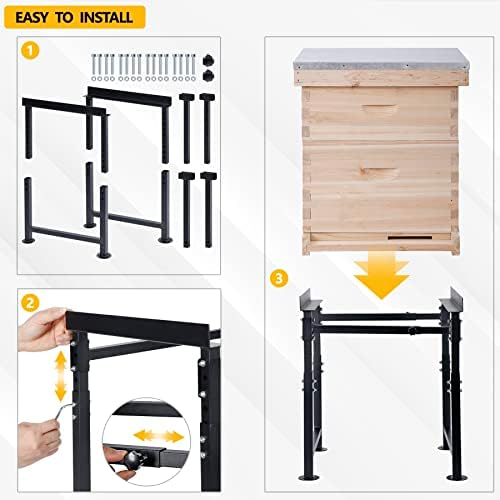 Adjustable Metal Hive Stand, Sturdy Beehive Stand Adjustable Height 15” - 19” & Adjustable Width 14.5” - 24.5”, Easy to Assemble Bee Stand for Beekeeping