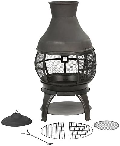 BALI OUTDOORS Wood Burning Fire Pits Chimenea Outdoor Fireplace Wooden Firepit, Brown-Black