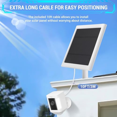 2 Pack - Solar Panel for Ring Security Camera Spotlight Cam Plus/Pro(Battery) Stick Up Cam/Pro Wireless Outdoor with 10FT/3M Long Cable Dustproof Waterproof