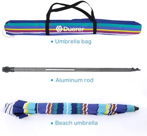 Duerer Beach Umbrellas, 8.5FT Beach Umbrella for Sand with Anchor Heavy Duty Windproof, Height Adjustable Tilt Iron Pole, Portable Beach Umbrella with Carrying Bag for Beach, Patio Garden Outdoor