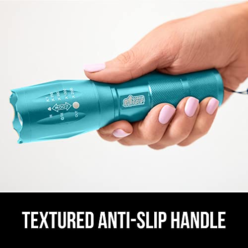 Gorilla Grip Powerful LED 750 FT Water Resistant 5 Adjustable Mode Tactical Flashlight, High Lumens Ultra Bright Battery Life Zoom Flashlights, Small Camping Car Mini Flash Light Accessories Turquoise