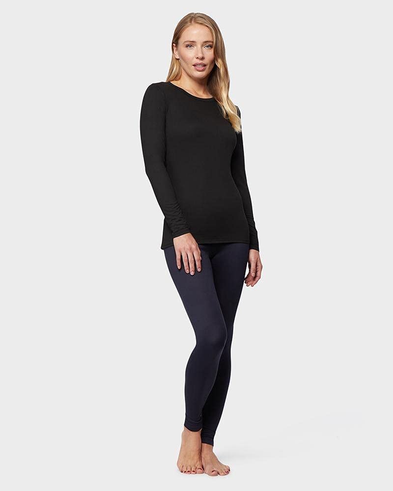 32 Degrees Heat Womens Ultra Soft Thermal Lightweight Baselayer Crew Neck Long Sleeve Top, Black, Small