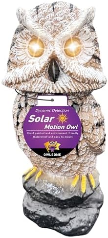 Owlsome Solar Tiger Owl with Flashing Eyes, Rotating Head, Hoot Sound, Motion Detector and Silent Mode, Plastic Owl Garden Sculpture, Garden Decoration