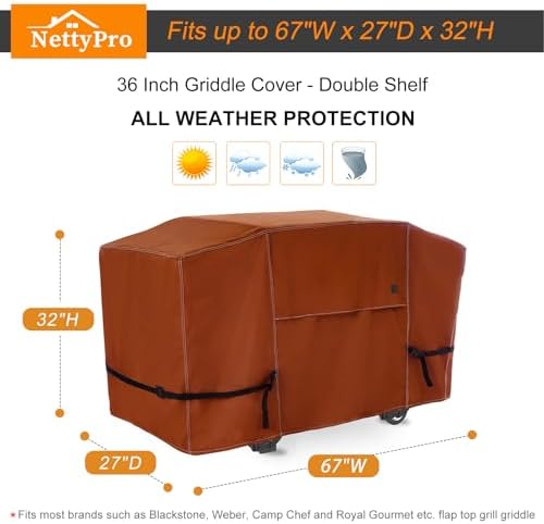NettyPro Griddle Cover for Blackstone 36 inch Griddle Waterproof Heavy Duty 4 Burner Flat Top Gas Grill Cover for Blackstone 36" Griddle Cooking Station and Camp Chef FTG600, Brown
