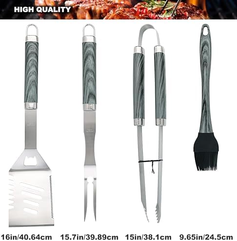 ROMANTICIST 20pc Heavy Duty BBQ Grill Tool Set in Case - The Very Best Grill Gift for Father's Day and Christmas - Professional BBQ Accessories Set for Outdoor Cooking Camping Grilling Smoking, Grey