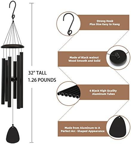 Wind-Chimes-Outdoor-Large-Decor, Deep Tone Soothing Melodic Tones Windchimes, Wind Chimes for Outside, Memorial Wind Chime Best Gift for Mom Women Grandma Neighbors(32" Black)