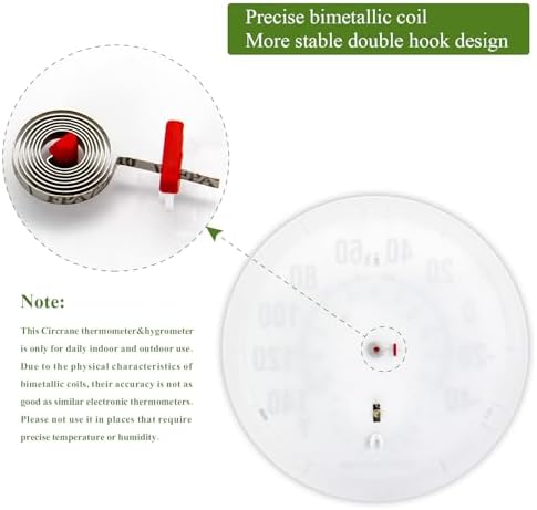 Circrane 13.25 Inch Round Thermometer with Hygrometer, Large Indoor Wall Patio Bimetal Weather Thermometer, No Battery Required, White