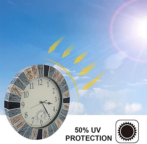 UMEXUS Outdoor Clock with Thermometer, 13 Inch Retro Large Waterproof Wall Clocks Indoor Silent Non-Ticking Battery Operated Weatherproof Decor for Garden Kitchen Bathroom Mother Gift