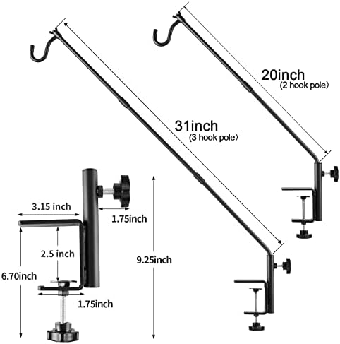 2 Pack Heavy Duty Deck Hook, 31 Inch Extended Adjustable, 360° Rotatable Arm Solid Rod, Solid Steel Deck Hangers for Hanging Bird Feeders, Plants, Planters, Suet Baskets, Lanterns, Wind Chime