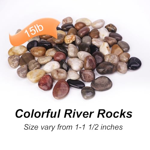 15 lbs River Rocks for Plants, 1-1/2 inch Decorative Garden Rocks Outdoor Landscaping, Large Polished Natural Stone for Walkways, Yard, Vases, Crafts