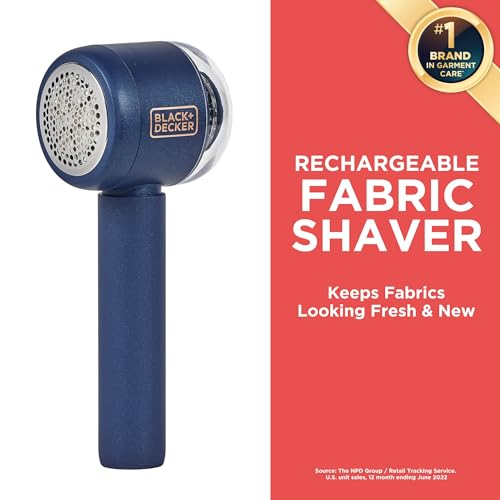 BLACK+DECKER Rechargeable USB-C Fabric & Garment Shaver – Large Capacity Lint Remover for Clothing and Upholstery, 6 Stainless Steel Blades