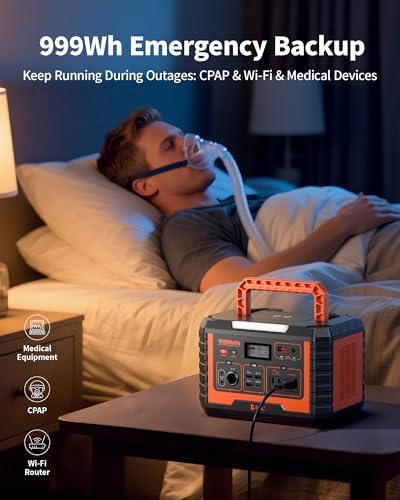 EBL 1000W Portable Power Station, 999Wh Solar Generator (2000W Peak), AC/Wireless Charging/60W USB-C Output, Lithium Battery for Emergency, Home Backup, Camping, RV, Off-Grid Living
