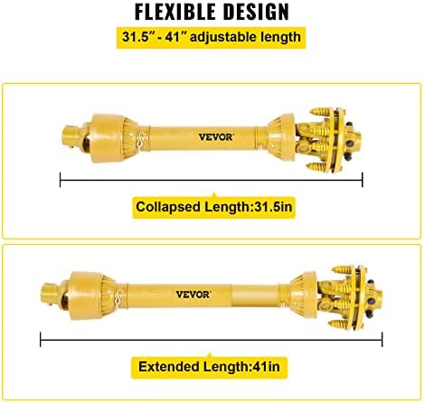 VEVOR PTO Shaft, 1-3/8" PTO Drive Shaft, 6 Spline Both Ends PTO Driveline Shaft, Series 4 Tractor PTO Shaft, 31.5"-41" Brush Hog PTO Shaft, Yellow PTO Shaft w/Slip Clutch for Bush Hog/Finish Mower