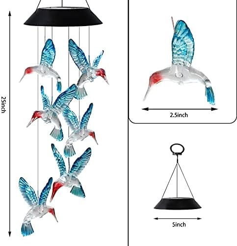 Hummingbird Solar Wind Chimes Color Changing Solared Lights Outdoor Waterproof LED Wind Chimes Solar Powered Lights for Home Party Yard Garden Christmas Decoration(Blue)
