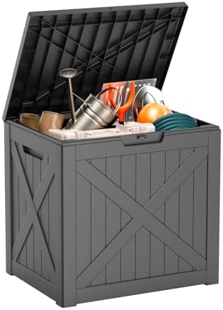 32 Gallon Deck Box Large Outdoor Storage for Patio Furniture,Outdoor Cushions,Garden Tools and Pool Supplies,Waterproof,Resin,Lockable(Black)